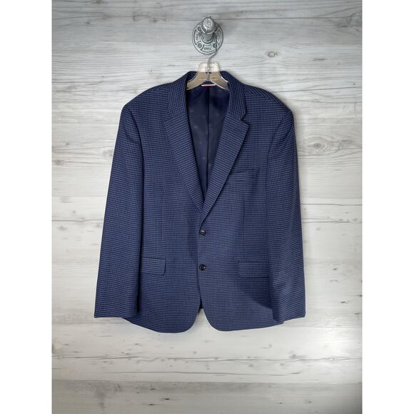 Tommy Hilfiger Blazer Mens 42S Blue Black Houndstooth Stretch Two Button Jacket - Picture 1 of 11